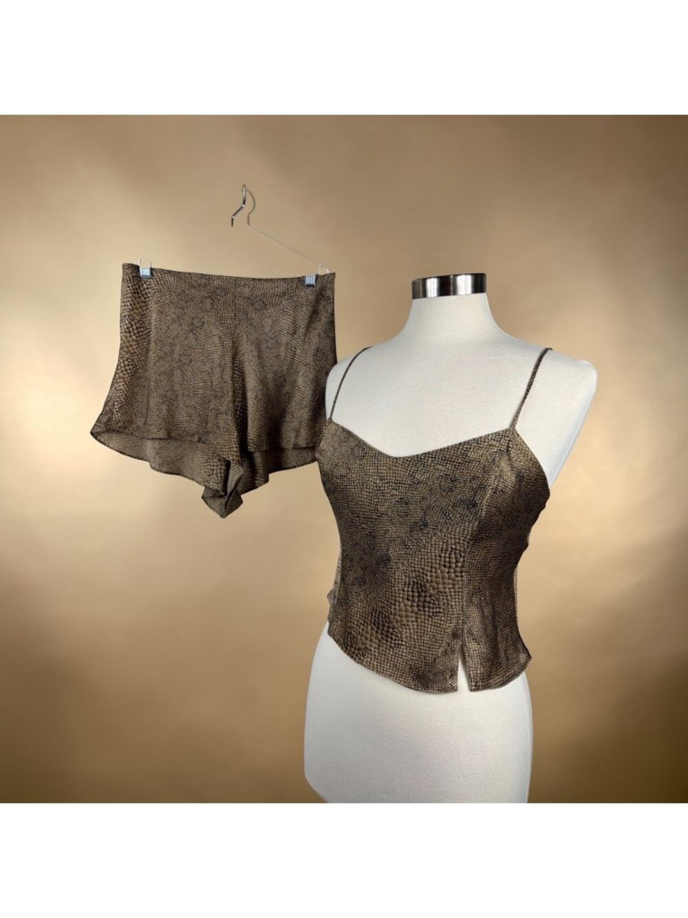 Vintage Victoria's Secret Silk Snake Print Set Y2K Cami Shorts XS/S (Tagged M)
